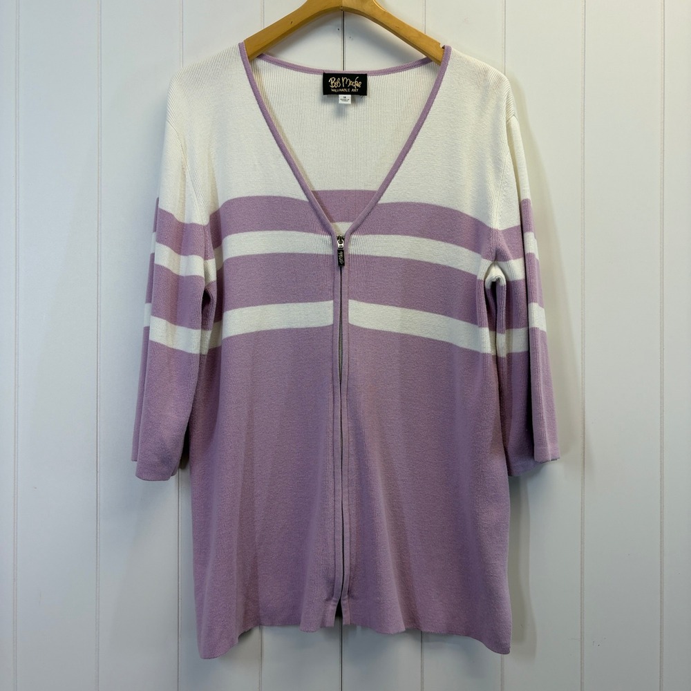 Bob Mackie Quiet Luxury Full Zip Cardigan Women Size 1X Old Money Preppy Pastel